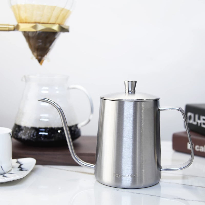 Easyworkz Gage Gooseneck Pour Over Coffee Kettle 12 oz Stainless Steel Hand Drip Long Narrow Spout, Silver - Image 5